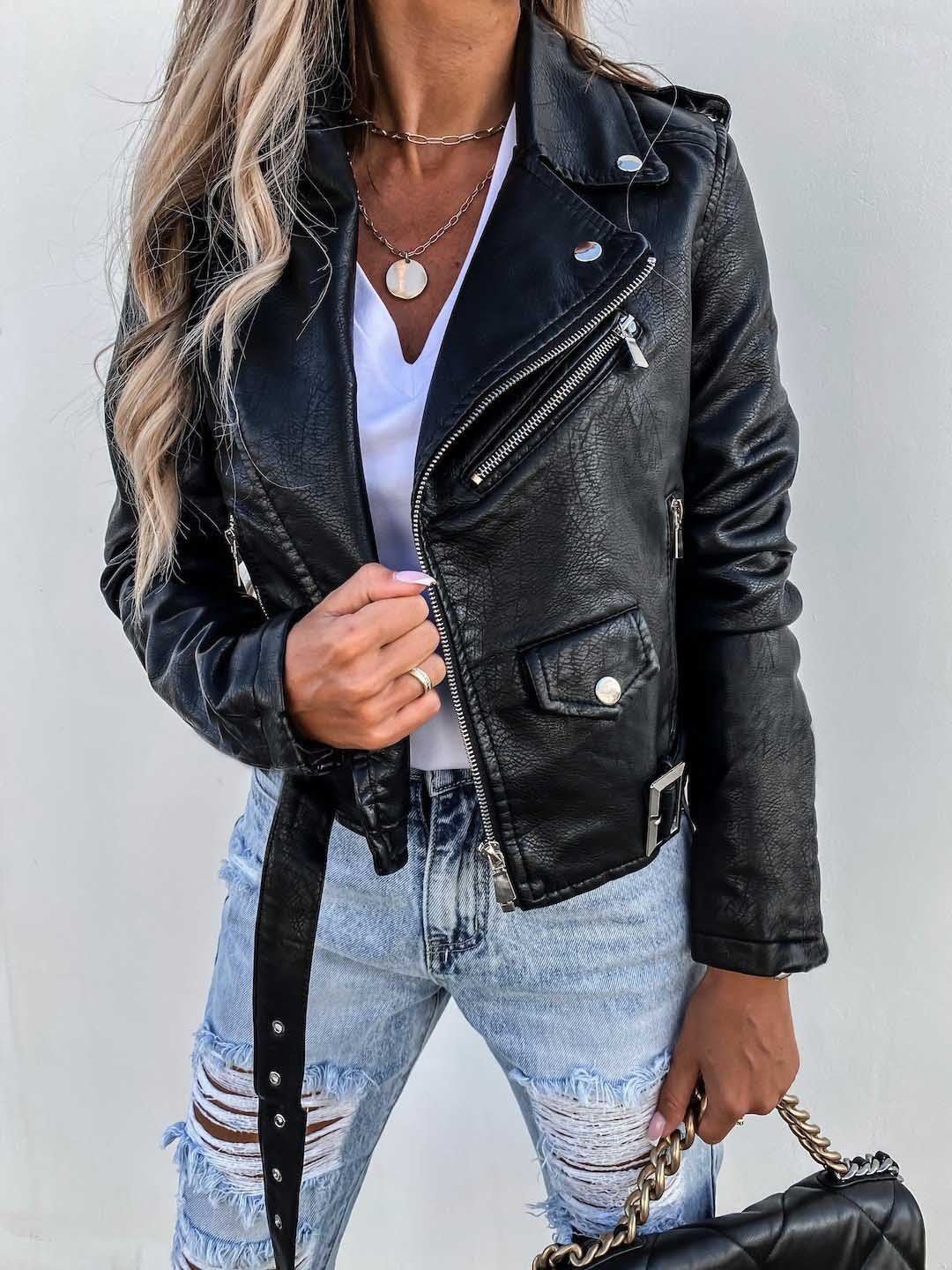 Alivia - Modische Damenjacke aus Kunstleder mit Zipper