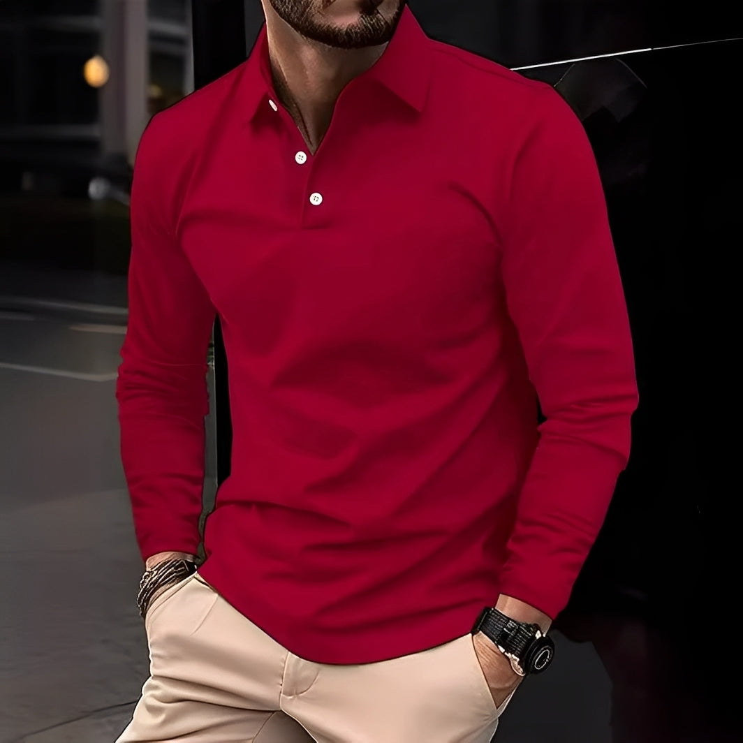 Dudley - Bequemes langärmeliges Herren-Poloshirt mit Knöpfen