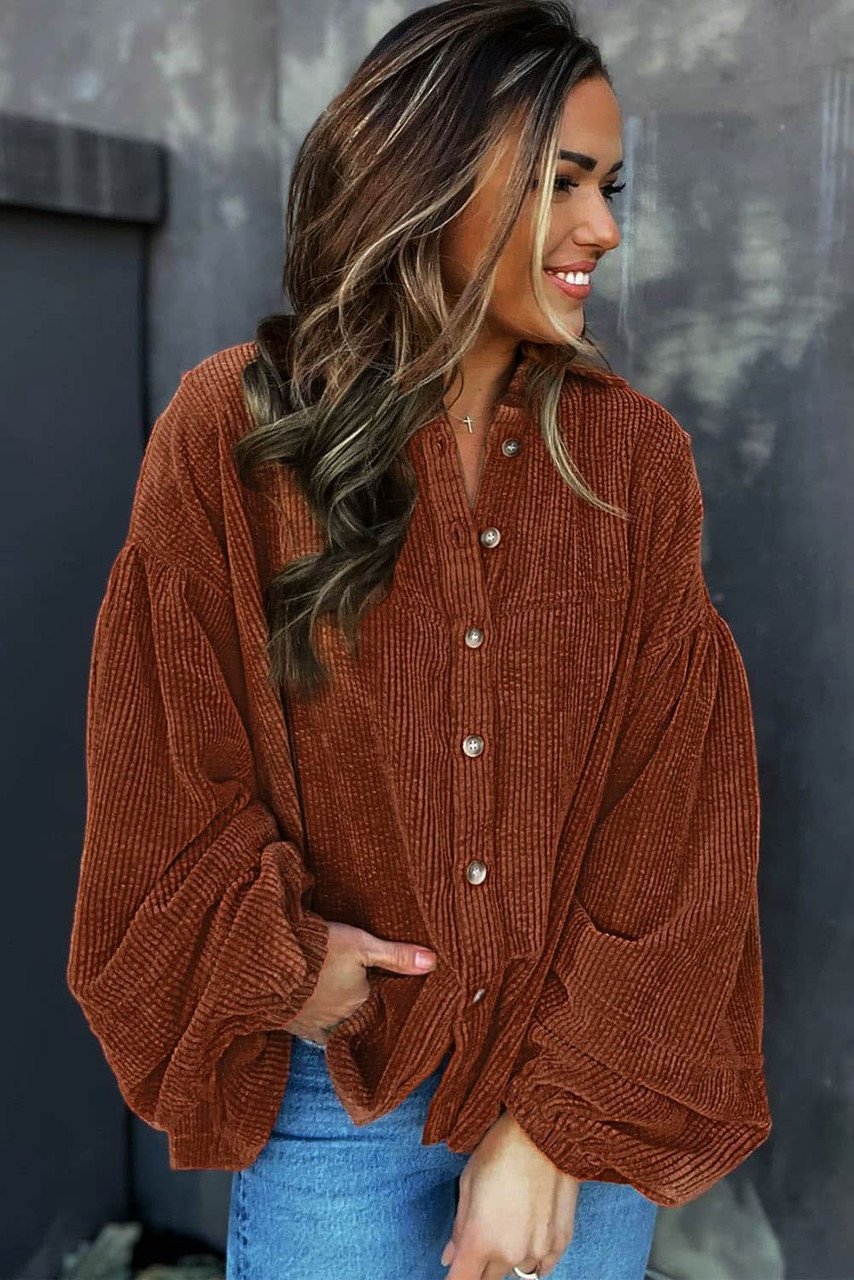 Mai - Cordbluse mit Puffärmeln Damenmode