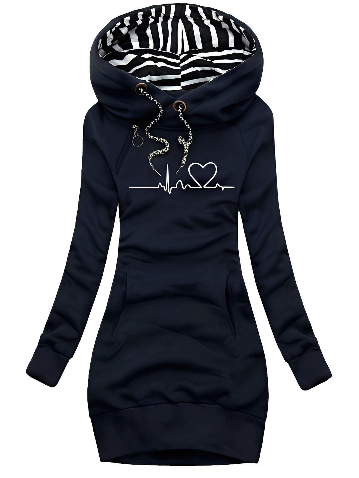 Roxanne - Weites Damen-Strickkleid mit Muster und Kapuze