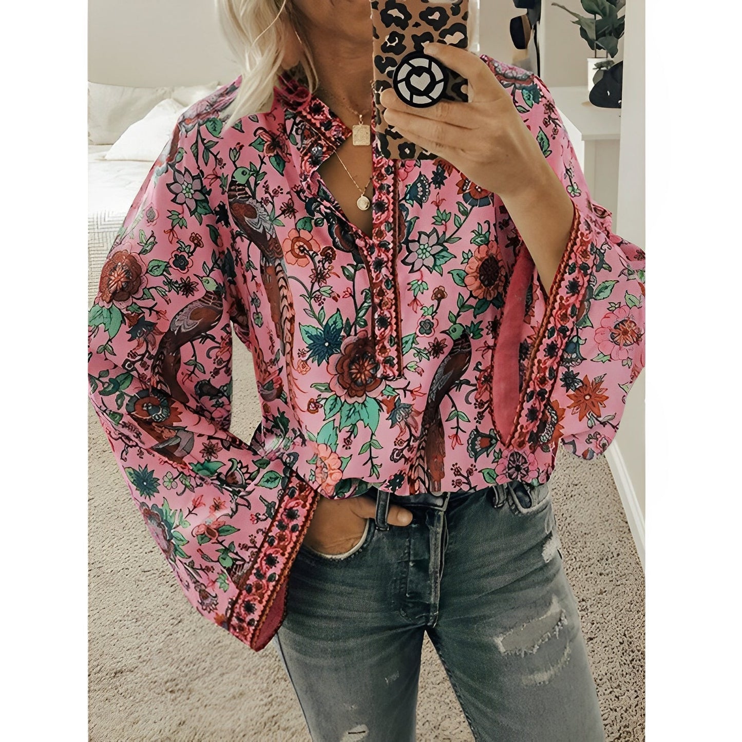 Calla - Boho-Bluse mit Blumenmuster für Damen