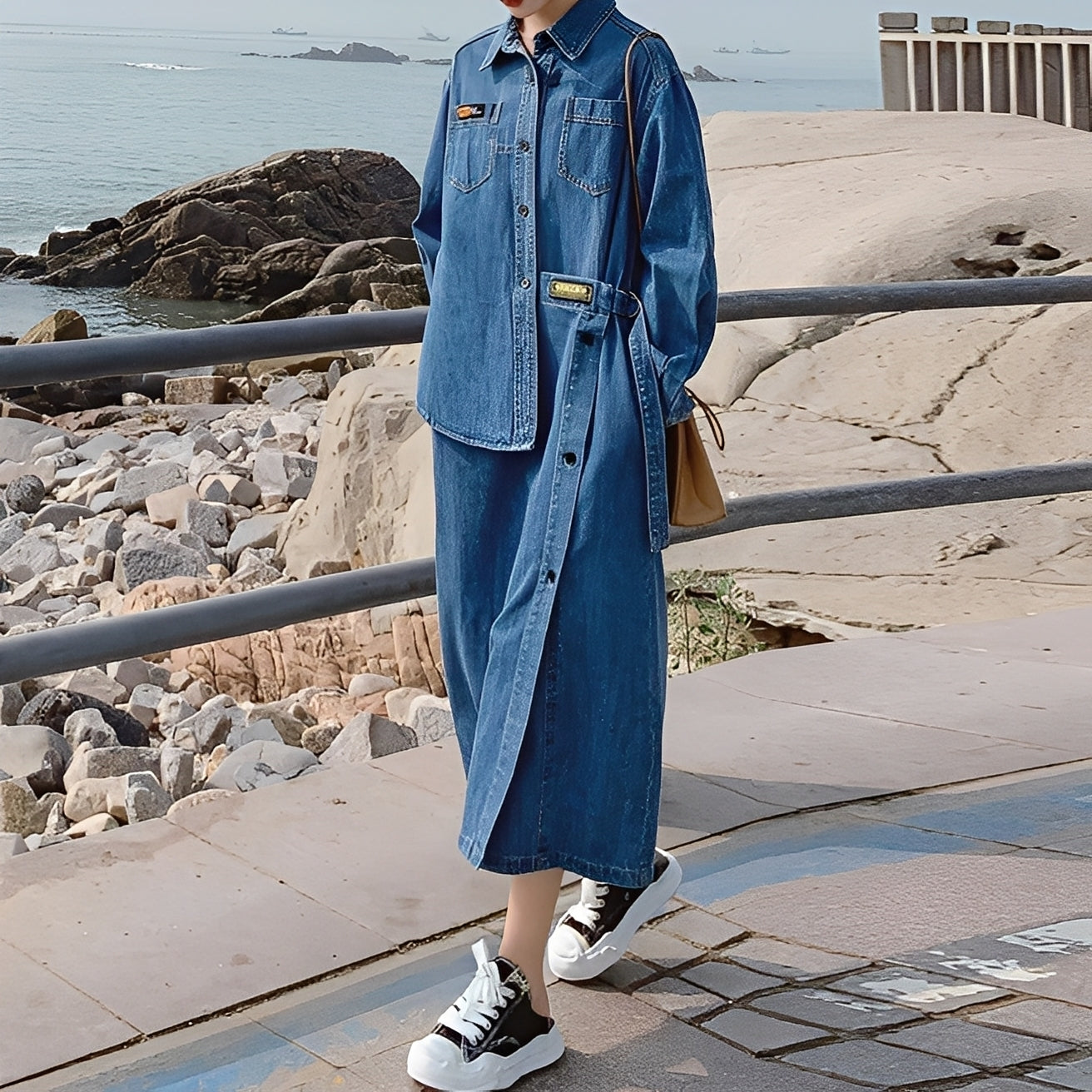 Christabel - Langes Jeanskleid im Retro-Stil mit Taschen für Damen