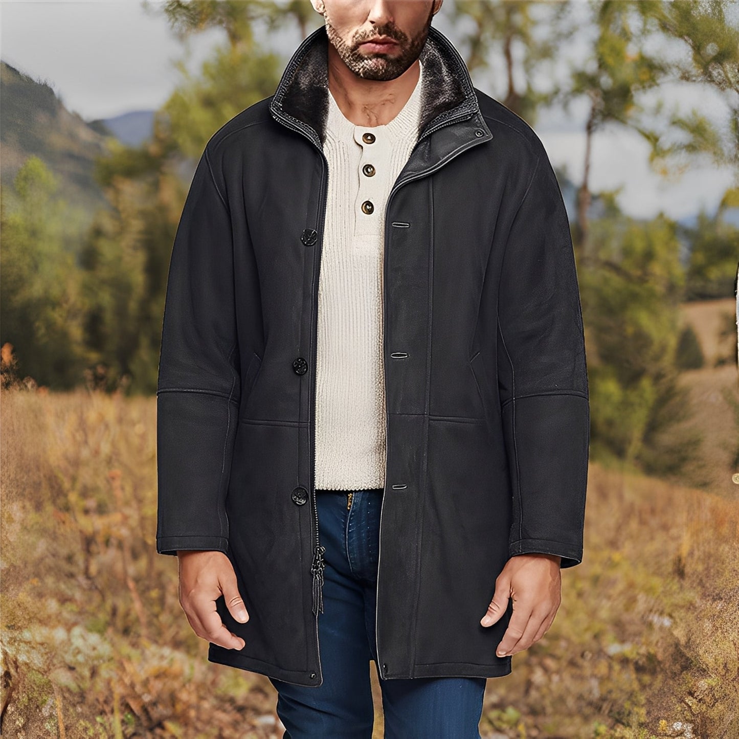 Eddie - chaqueta clásica de ante para hombre de longitud media