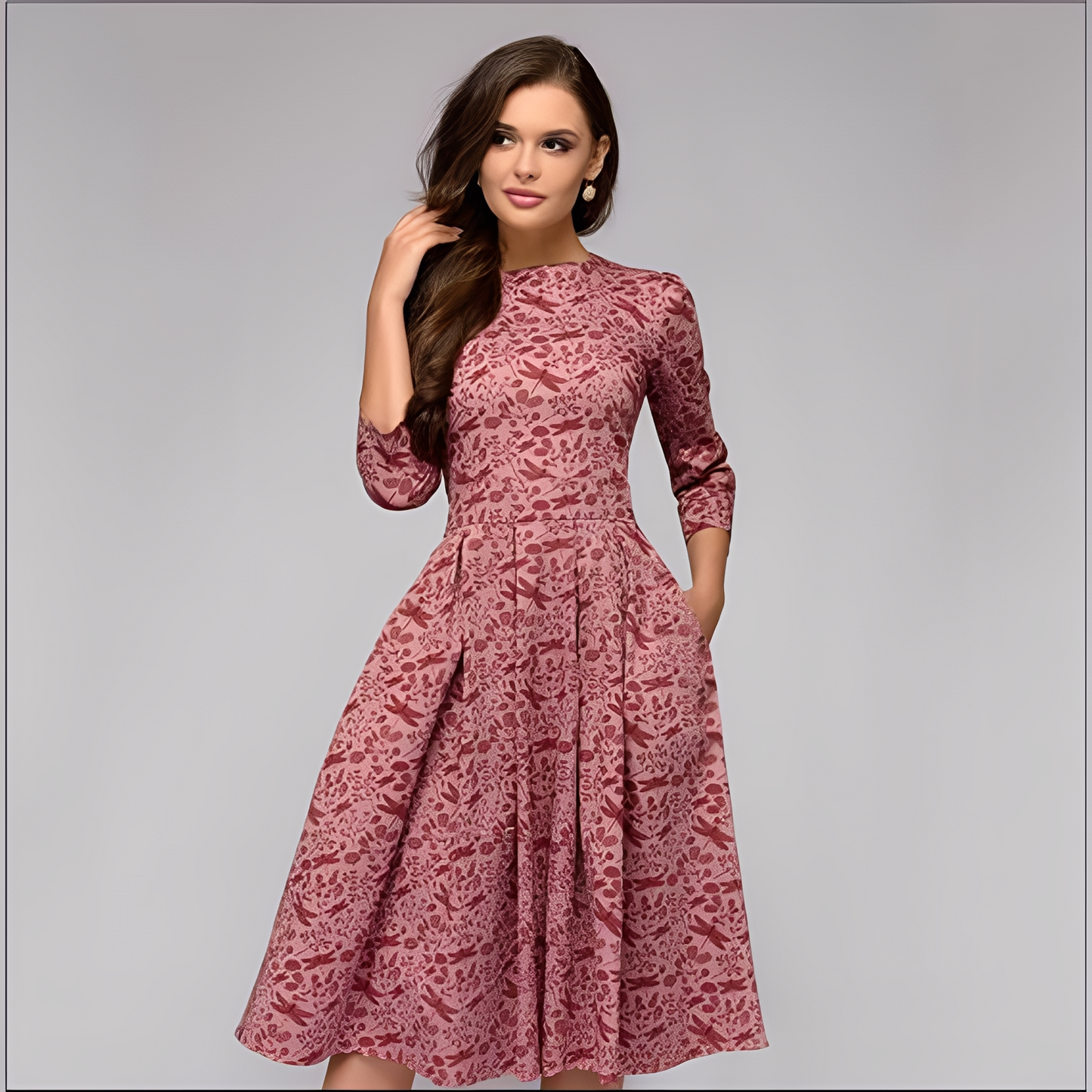 Elisabeth - Schickes Damenkleid mit langen Ärmeln und Blumenmuster