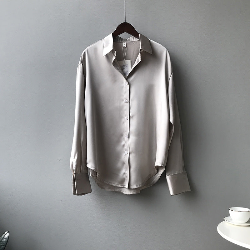 Briana - Elegante Satin-Seidenbluse mit Knöpfen für Damen