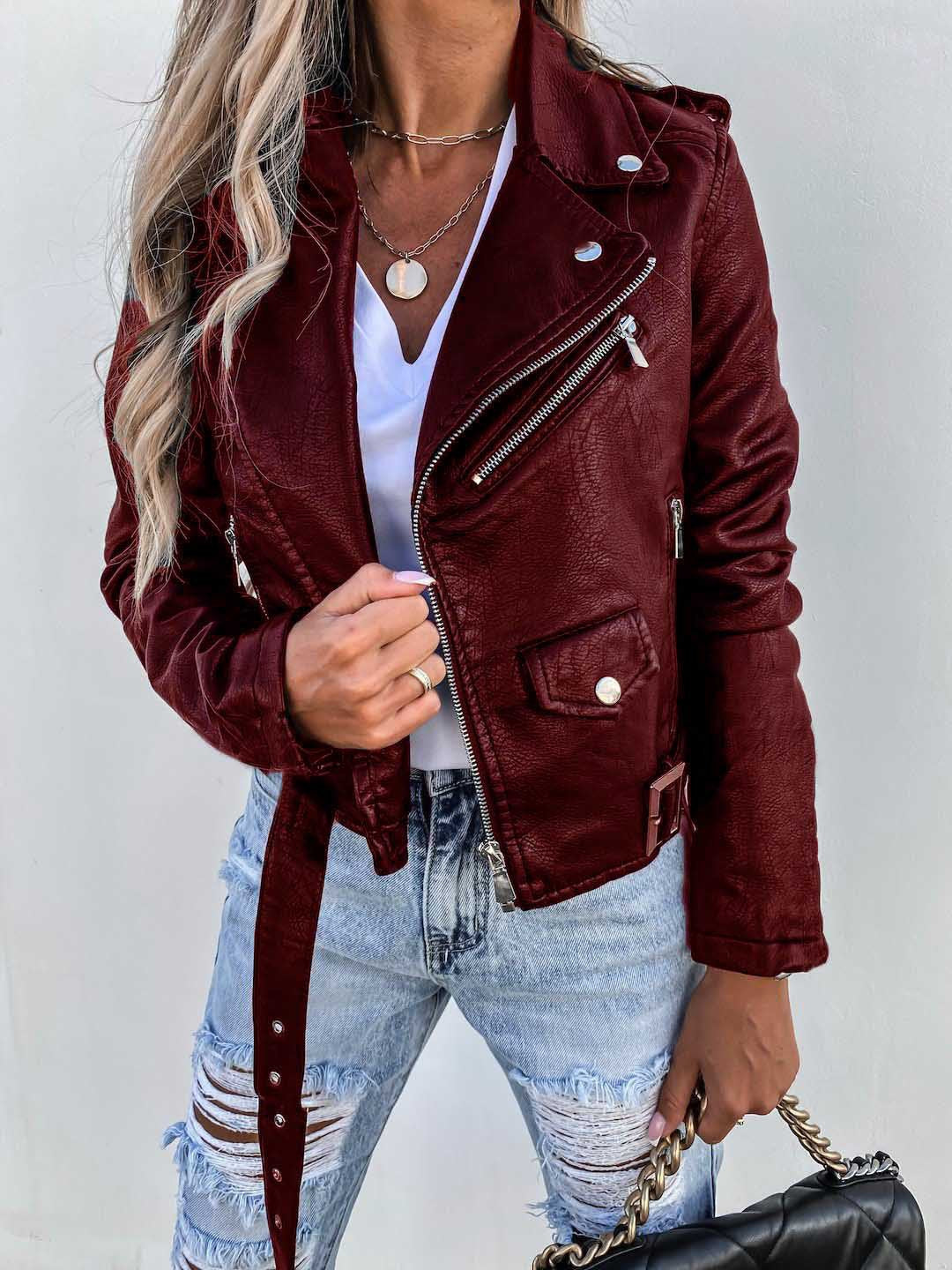 Alivia - Modische Damenjacke aus Kunstleder mit Zipper