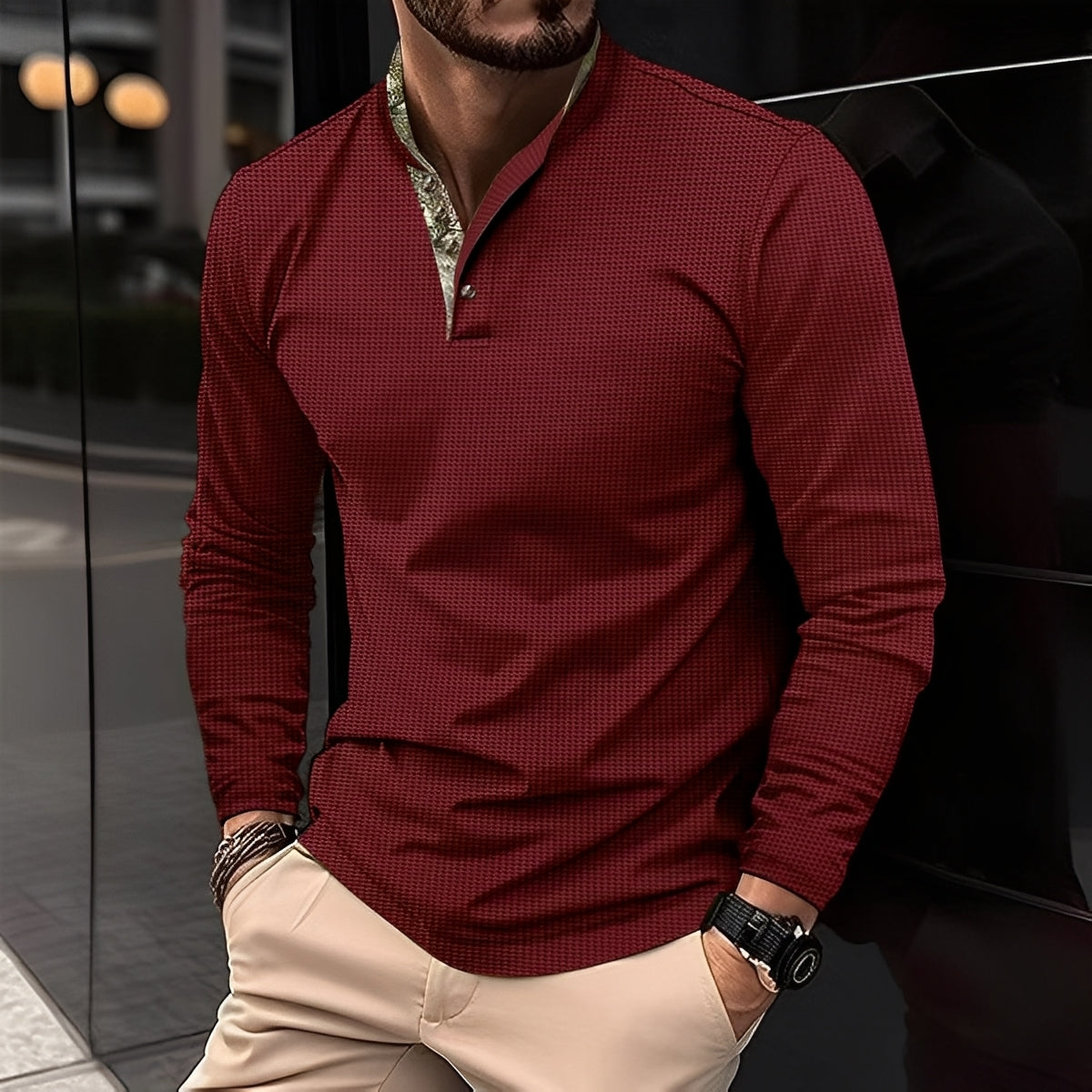 Crofton - Elegantes Herren-Poloshirt mit langen Ärmeln und Strukturdesign
