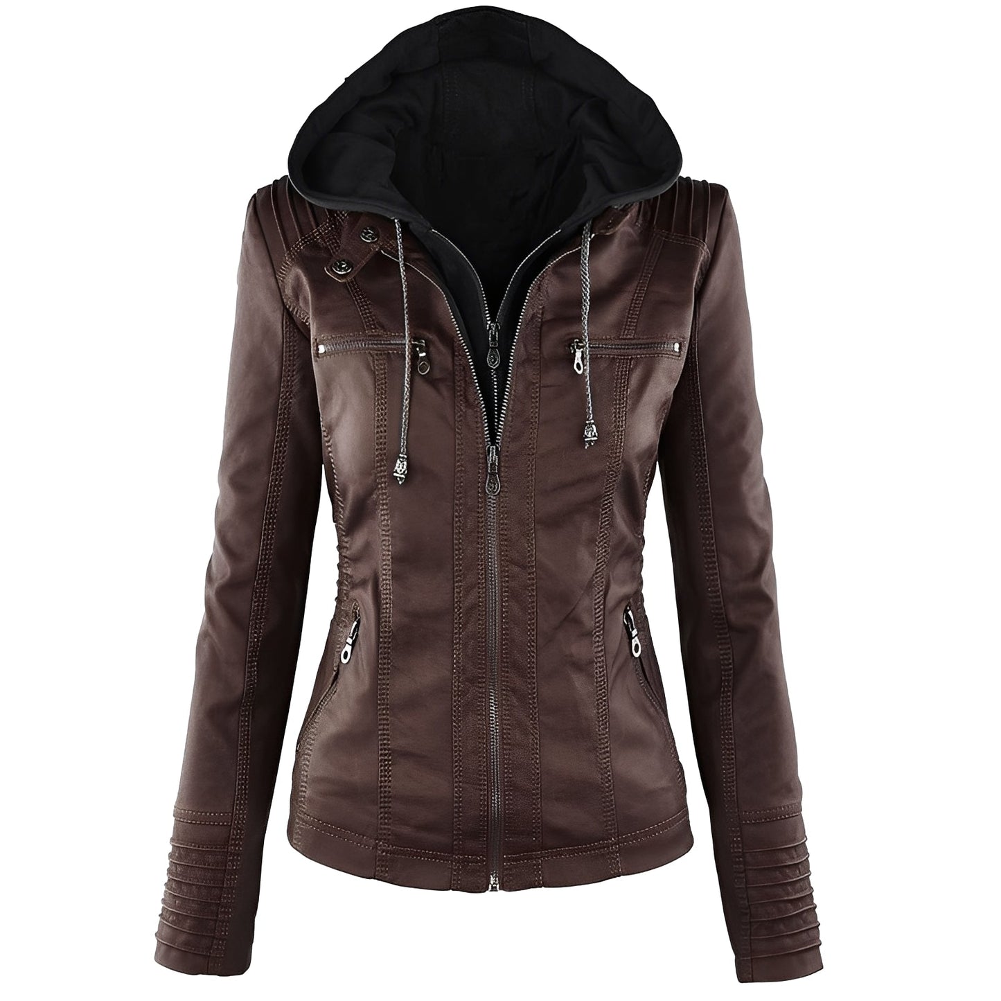 Janene - Bequeme, wasserabweisende Lederjacke mit Kapuze für Damen