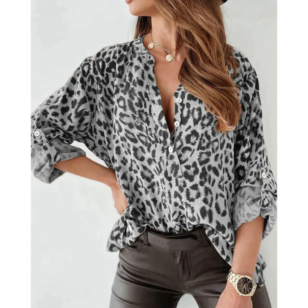Shelia - Damenbluse mit Leopardenmuster und langen Ärmeln