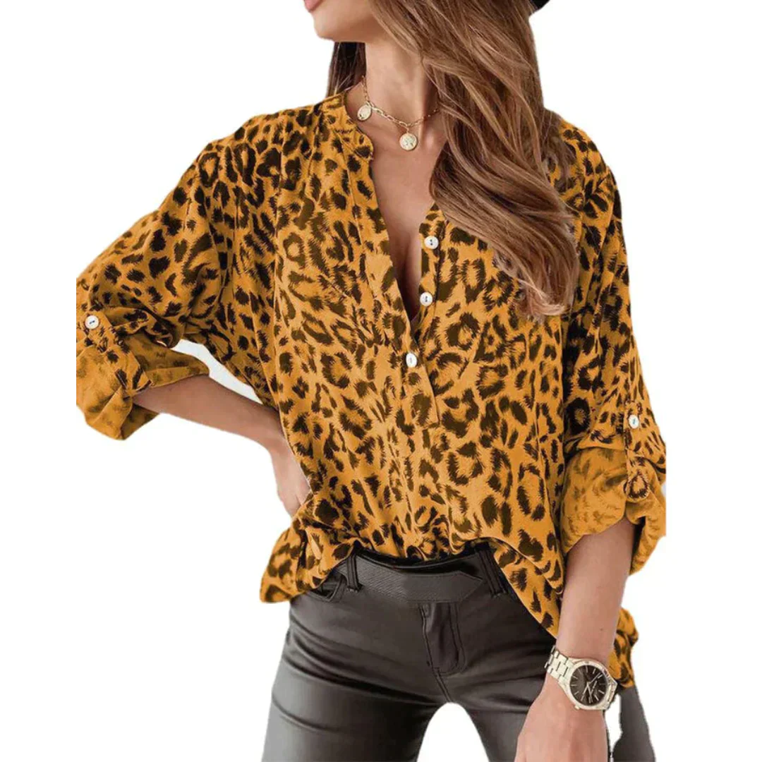 Shelia - Damenbluse mit Leopardenmuster und langen Ärmeln