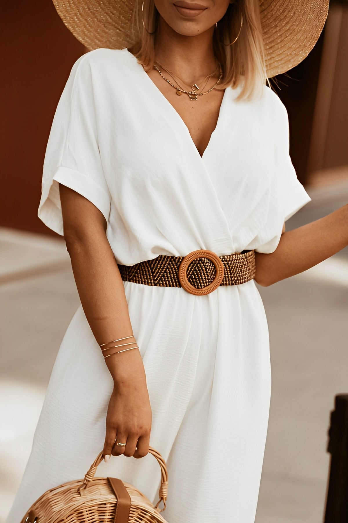 Shanon - Damen-Jumpsuit mit Puffärmeln und Gürtel