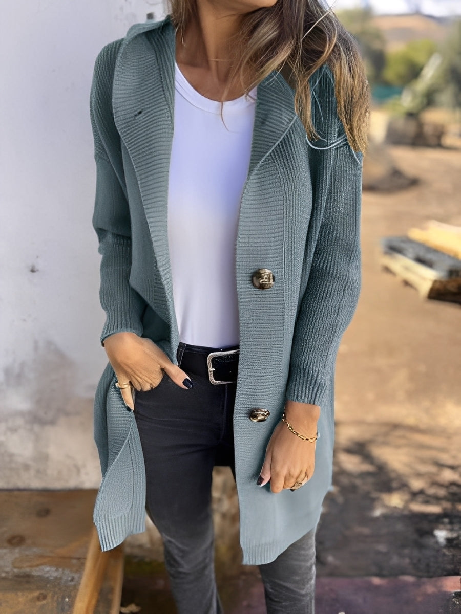 Kimmie - Bequemer langer Damen-Cardigan mit Kapuze