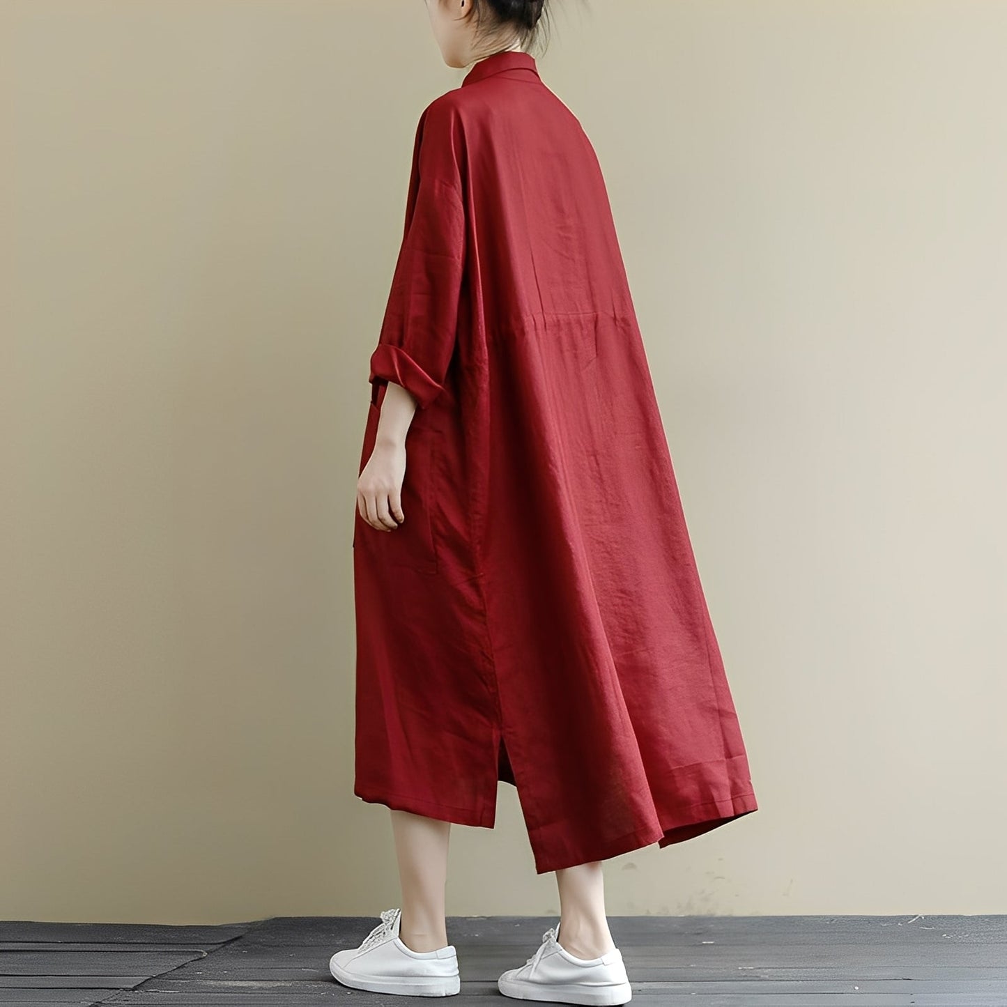 Chelsie - Damen-Maxikleid mit weitem Schnitt und Knöpfen