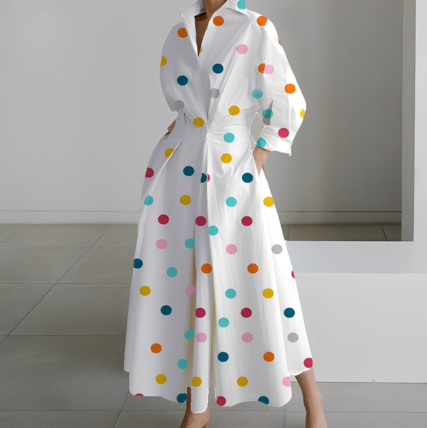 Lavina - Bequemes Kleid mit langen Ärmeln und Taschen für Damen