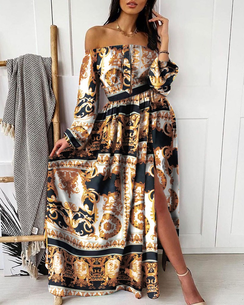 Eireen - Schulterfreies langes Kleid mit Schlitz für Damen
