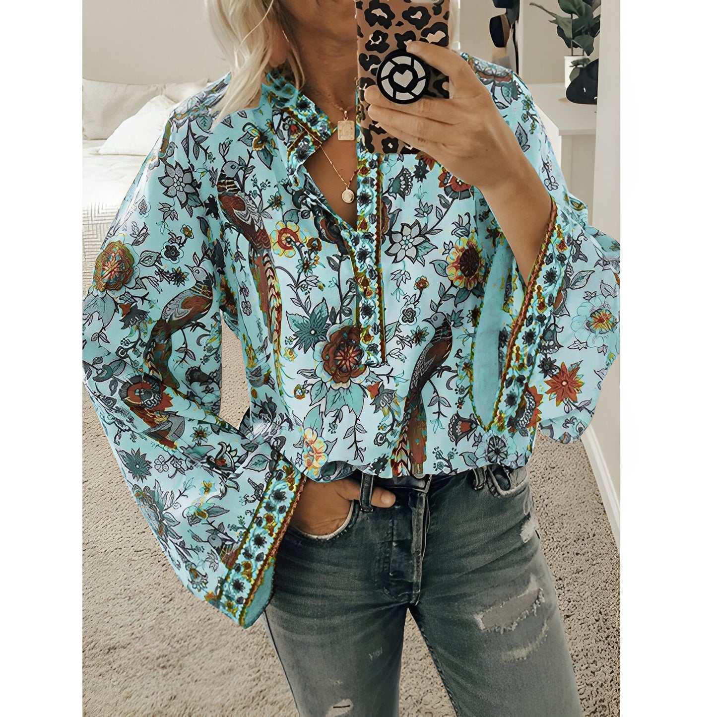 Calla - Boho-Bluse mit Blumenmuster für Damen