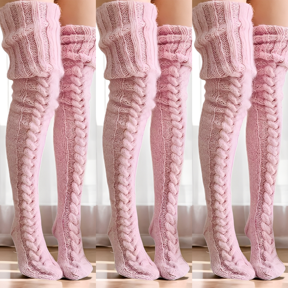 Hailee - Flauschige, gestrickte Overknee-Socken für Damen