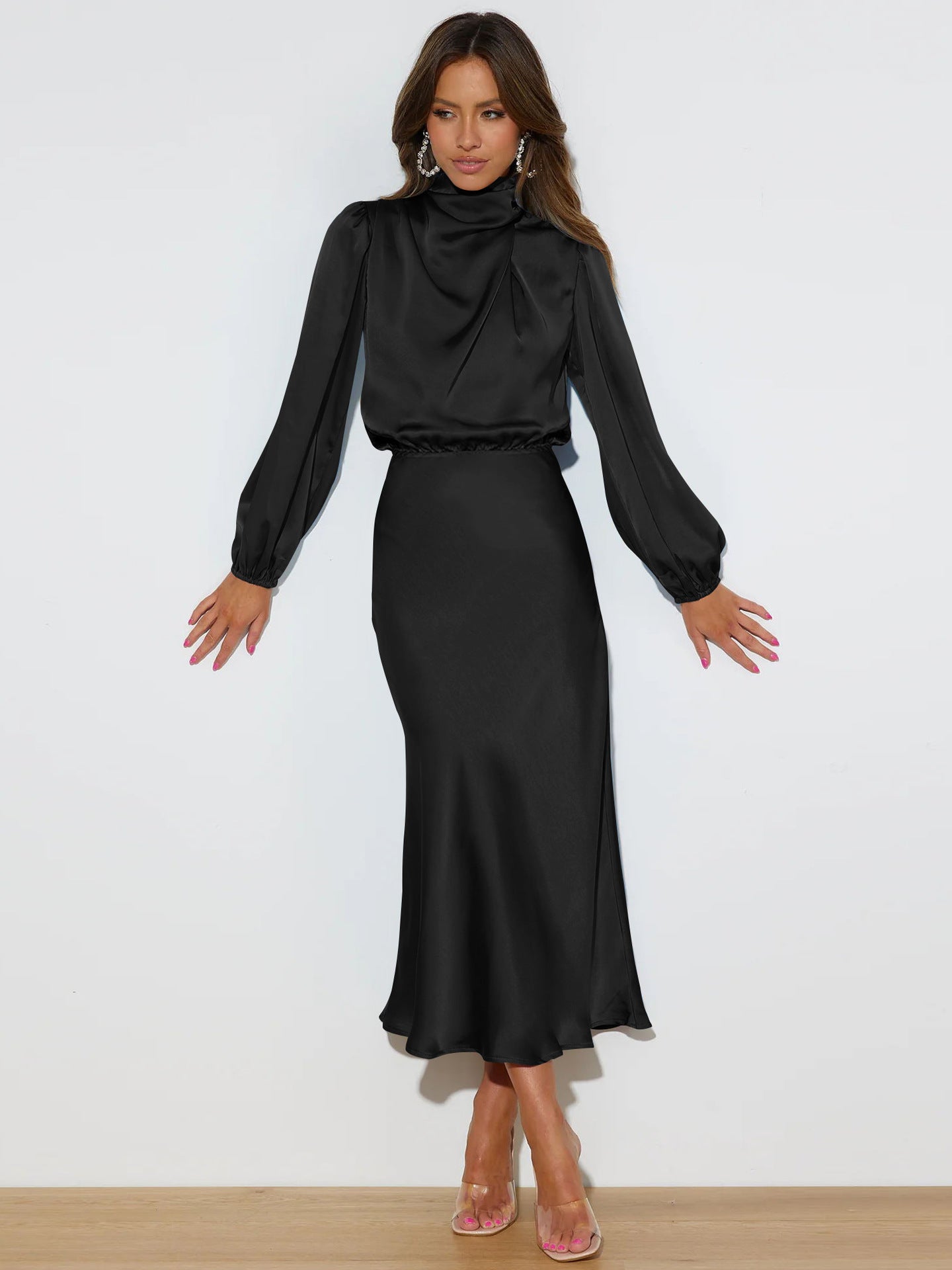Danica - Schickes Damenkleid mit Neckholder und langen Ärmeln