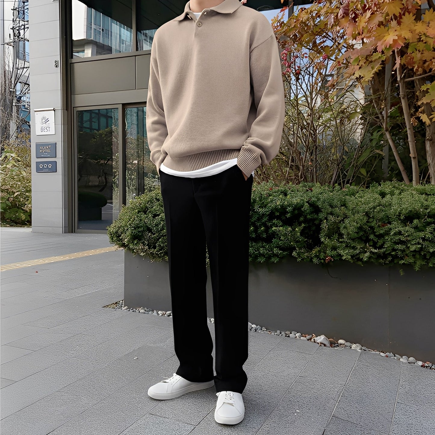 Bernard - Herren Langarm-Strickpoloshirt