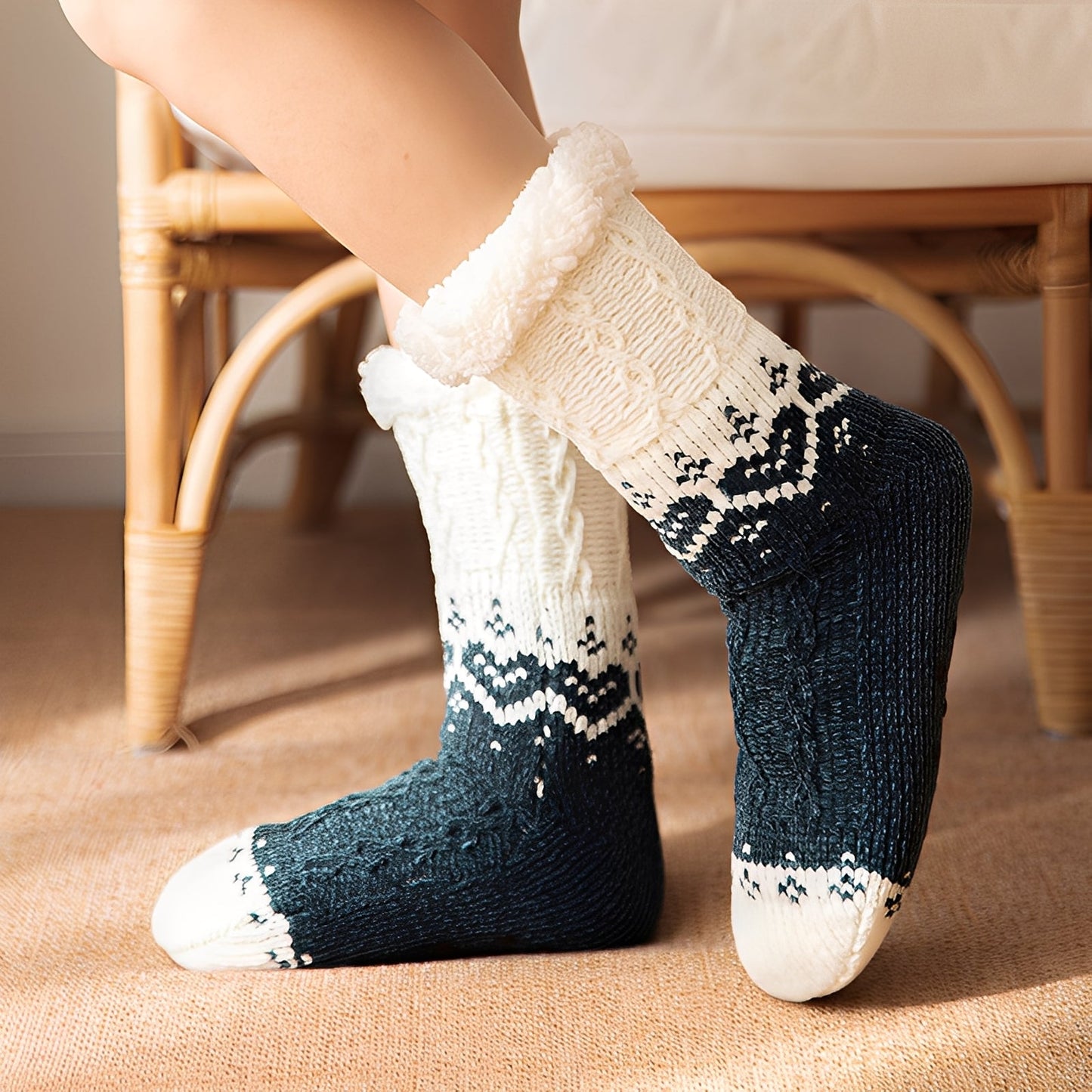 Danika - Trendige gestrickte Kuschelsocken mit Herzmuster für Damen
