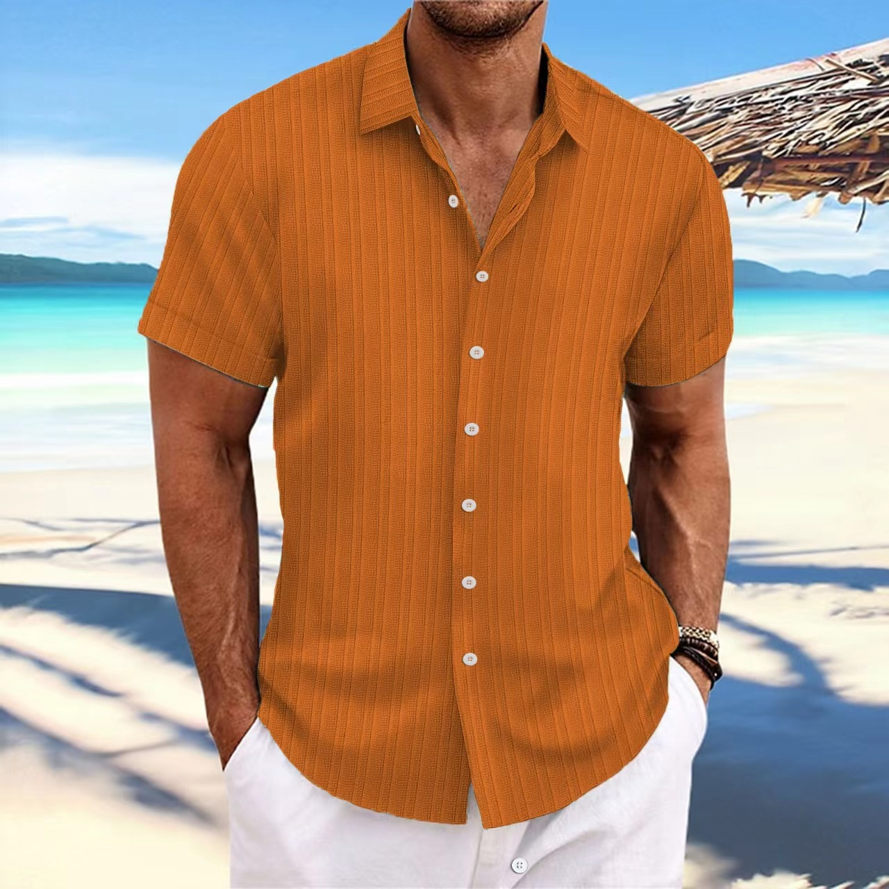 Deryck - Herren Leinen-Sommerhemd mit Streifen