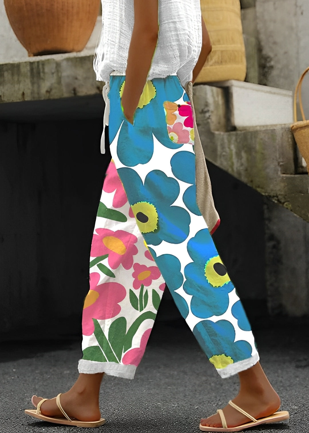 Catherina - Weite Leinenhose mit Blumenprint