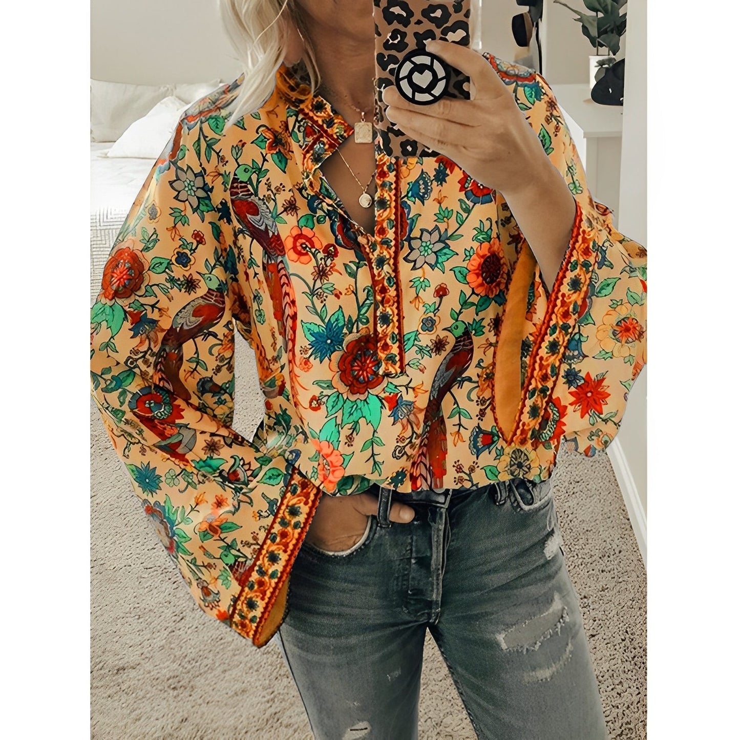 Calla - Boho-Bluse mit Blumenmuster für Damen