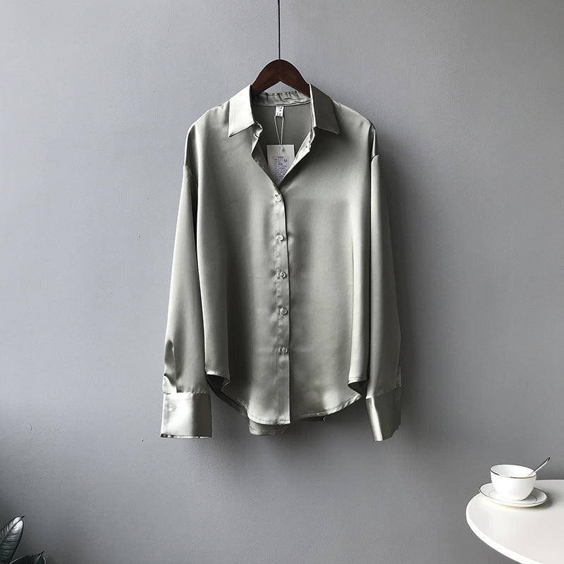 Briana - Elegante Satin-Seidenbluse mit Knöpfen für Damen