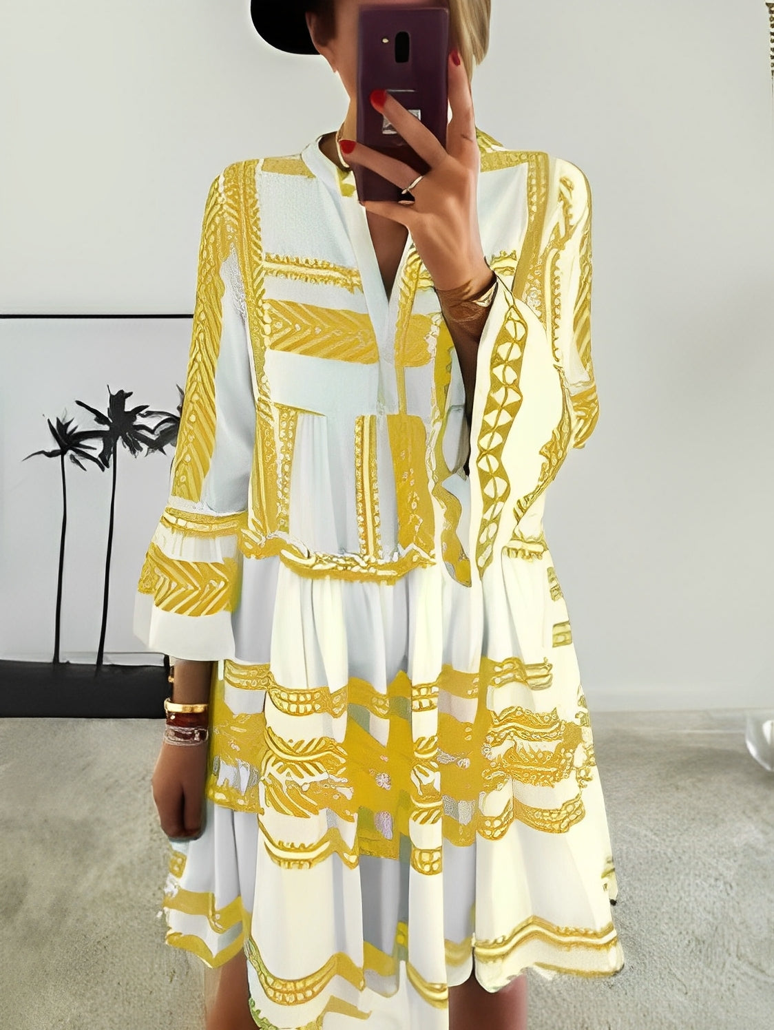 Krystal - Bedrucktes, lockeres kurzes Kleid für Damen