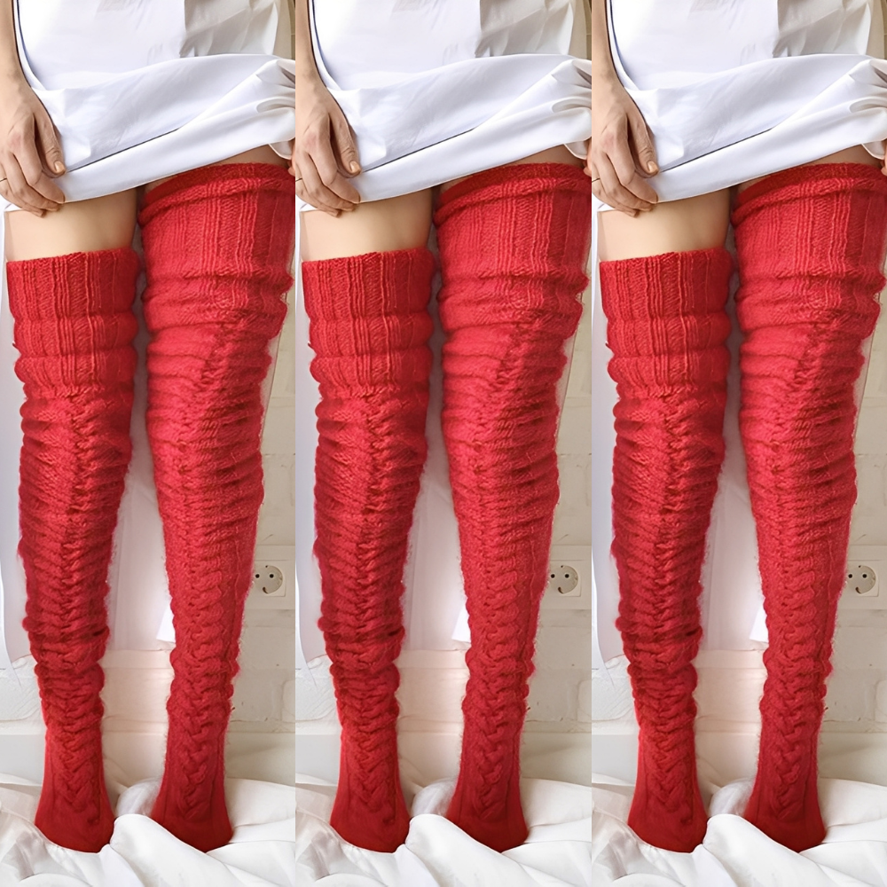 Hailee - Flauschige, gestrickte Overknee-Socken für Damen