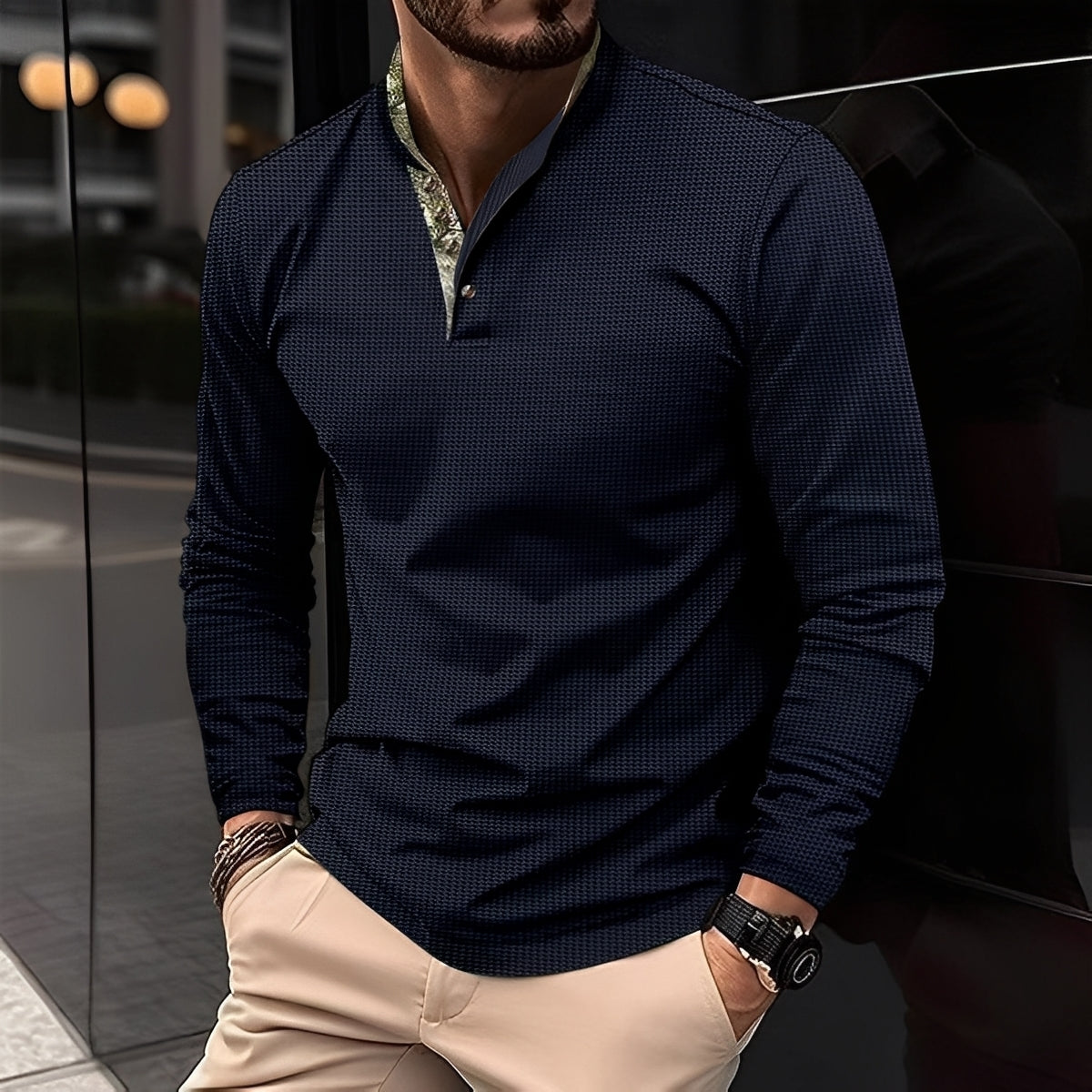 Crofton - Elegantes Herren-Poloshirt mit langen Ärmeln und Strukturdesign