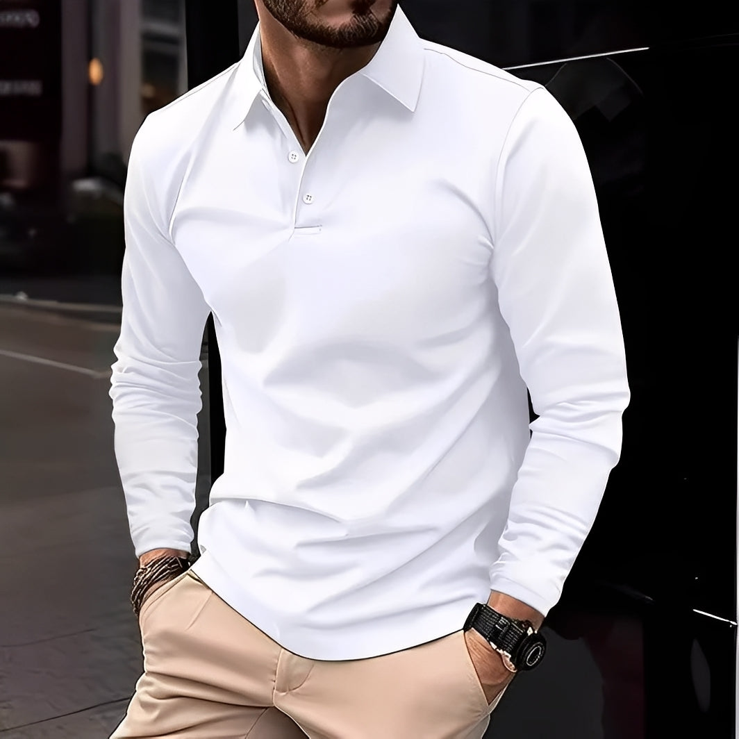 Dudley - Bequemes langärmeliges Herren-Poloshirt mit Knöpfen
