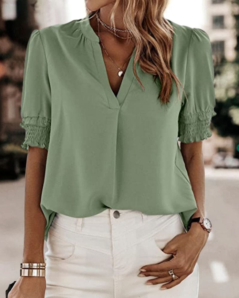 Sophia – Bluse mit V-hals und Kurzen Ärmeln