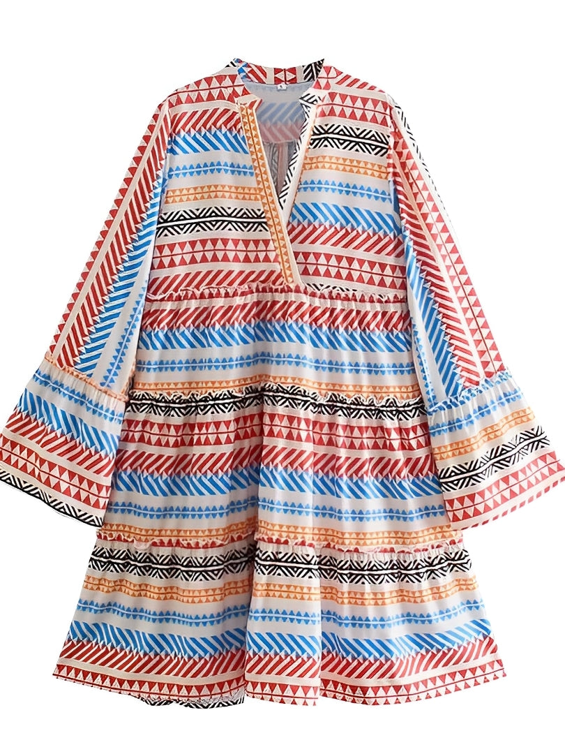 Krystal - Bedrucktes, lockeres kurzes Kleid für Damen