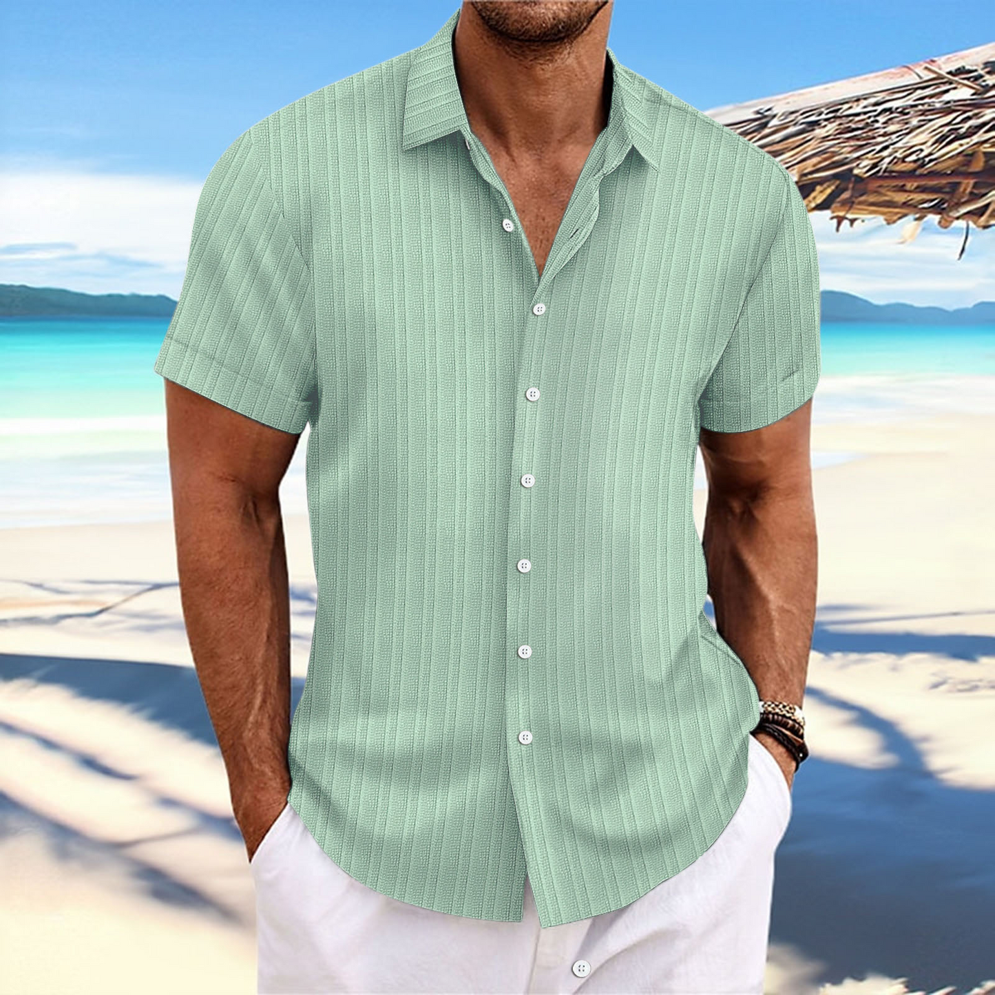 Deryck - Herren Leinen-Sommerhemd mit Streifen