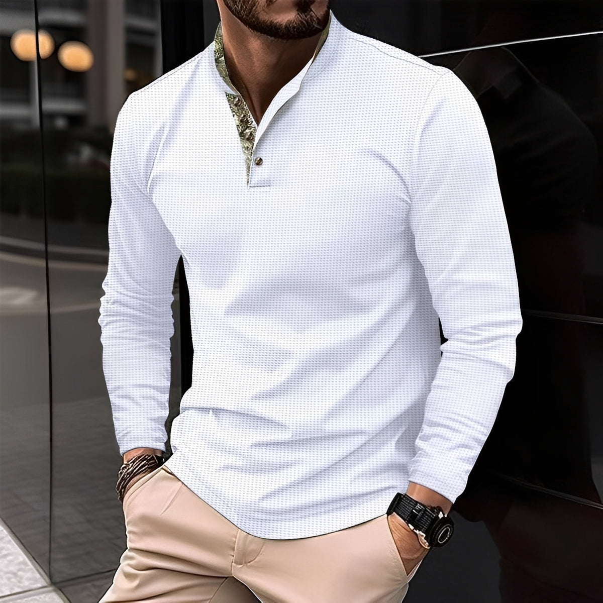Crofton - Elegantes Herren-Poloshirt mit langen Ärmeln und Strukturdesign
