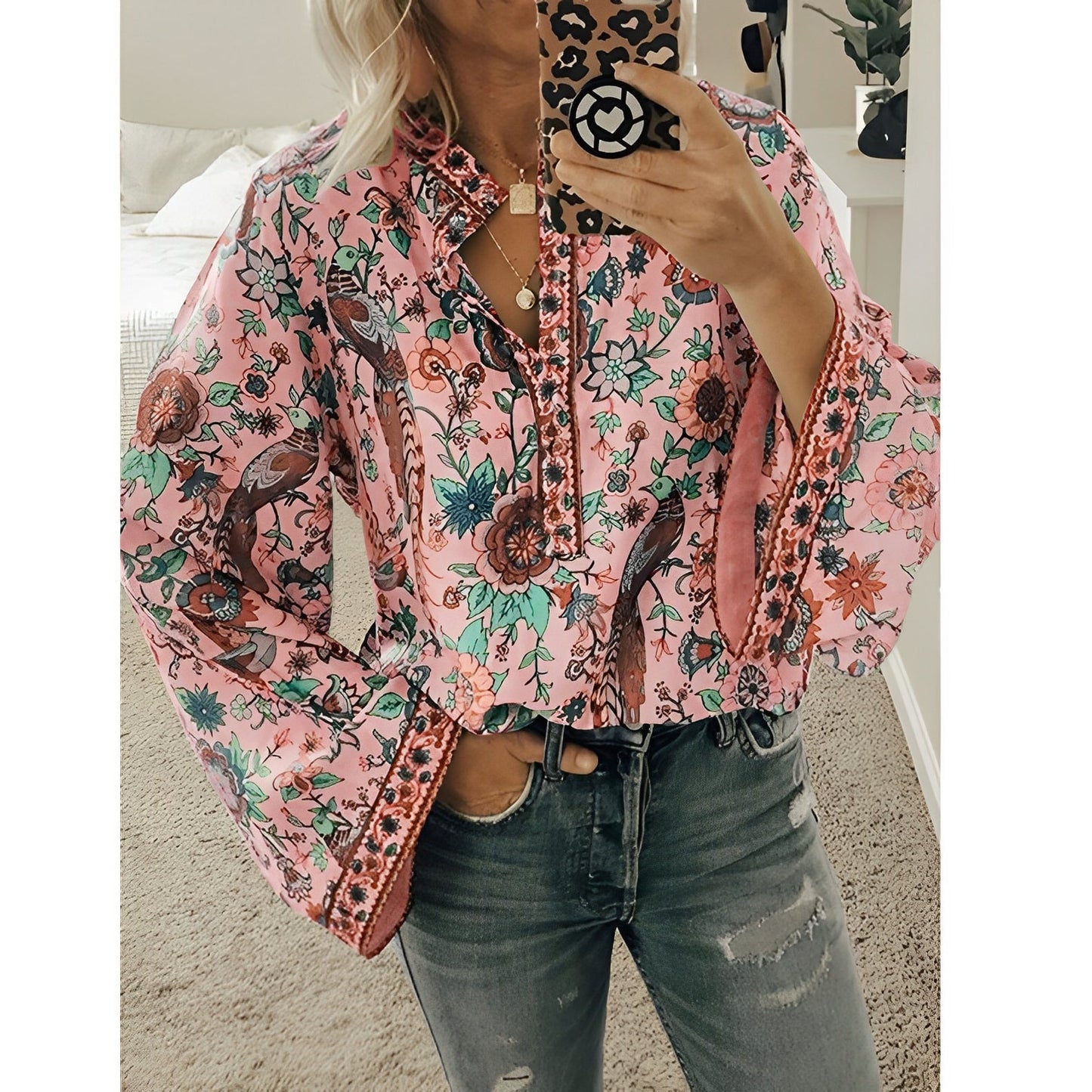 Calla - Boho-Bluse mit Blumenmuster für Damen