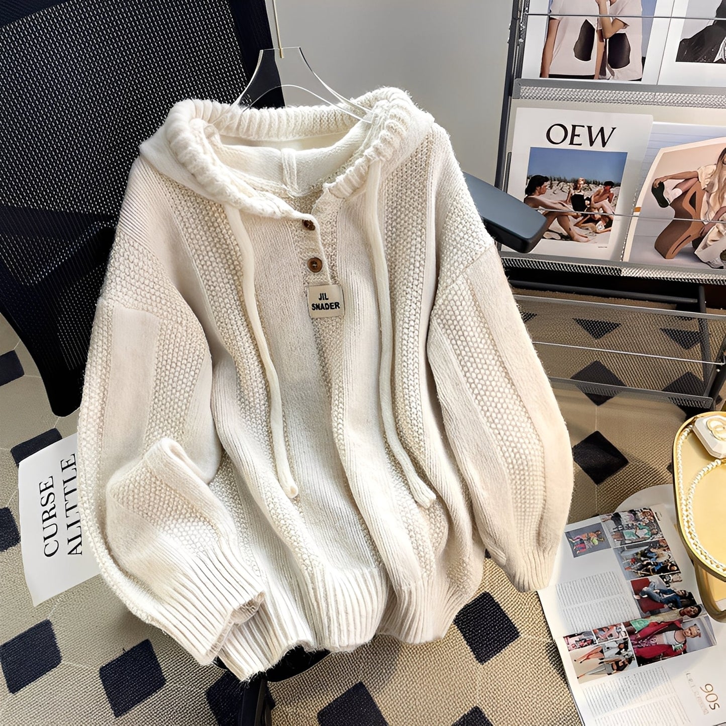 Haylee - Gemütlicher Strick-Hoodie mit Knöpfen für Damen