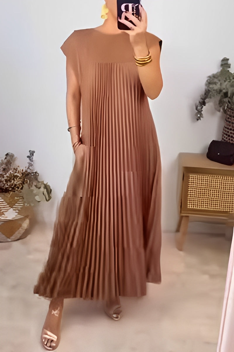 Zena - Langes, leicht gefälteltes Kleid für Damen