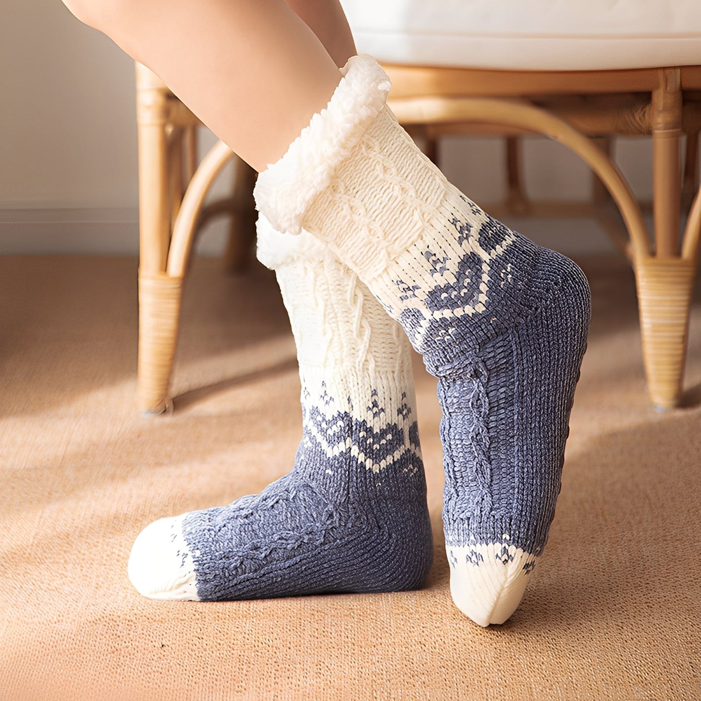 Danika - Trendige gestrickte Kuschelsocken mit Herzmuster für Damen