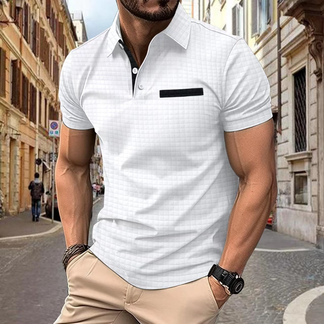 Kohen - Sommer-Poloshirt mit Knopf für Männer