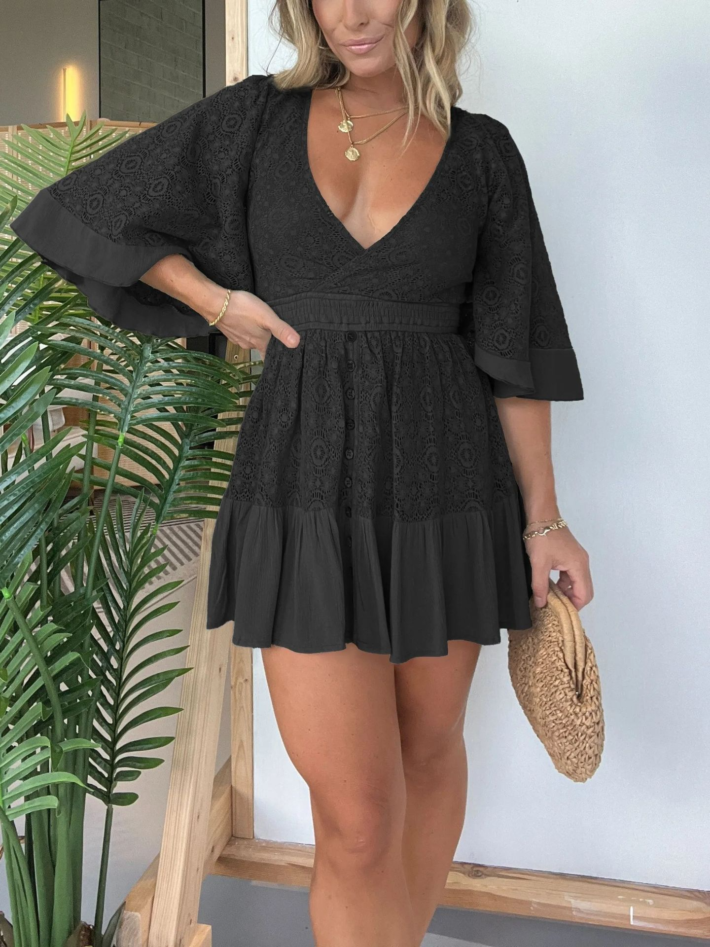 Catrina - Damen-Hipster-Kleid mit Häkel-Details