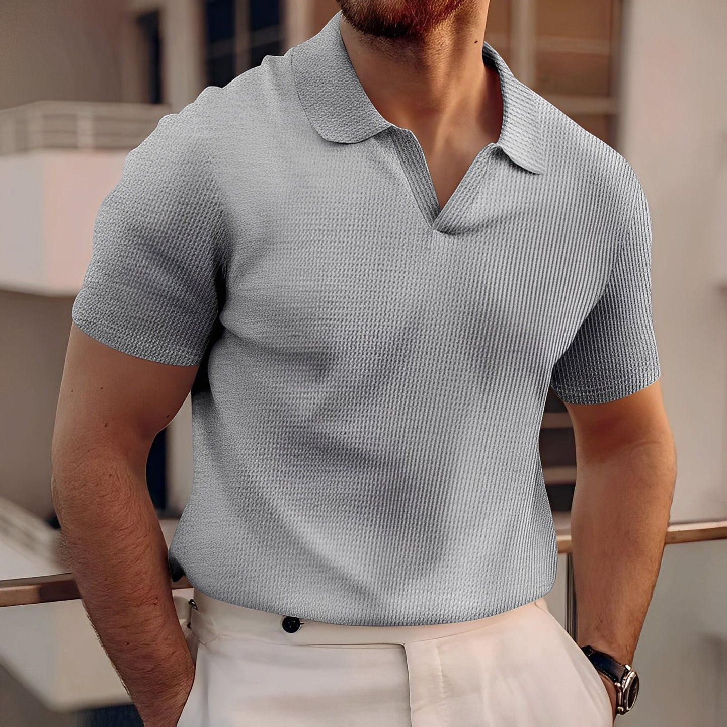 Harley - Einfaches Herren-Poloshirt mit kurzen Ärmeln und Wabenstruktur