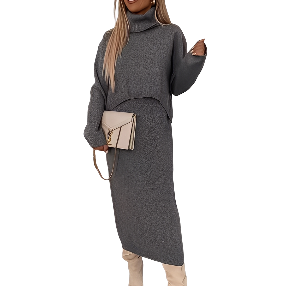 Natalee - Stylish set of women's turtleneck sweater and skirt