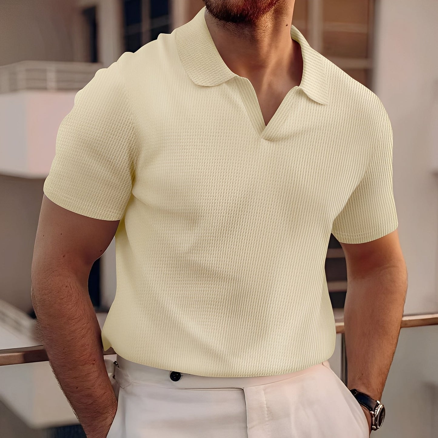 Harley - Einfaches Herren-Poloshirt mit kurzen Ärmeln und Wabenstruktur