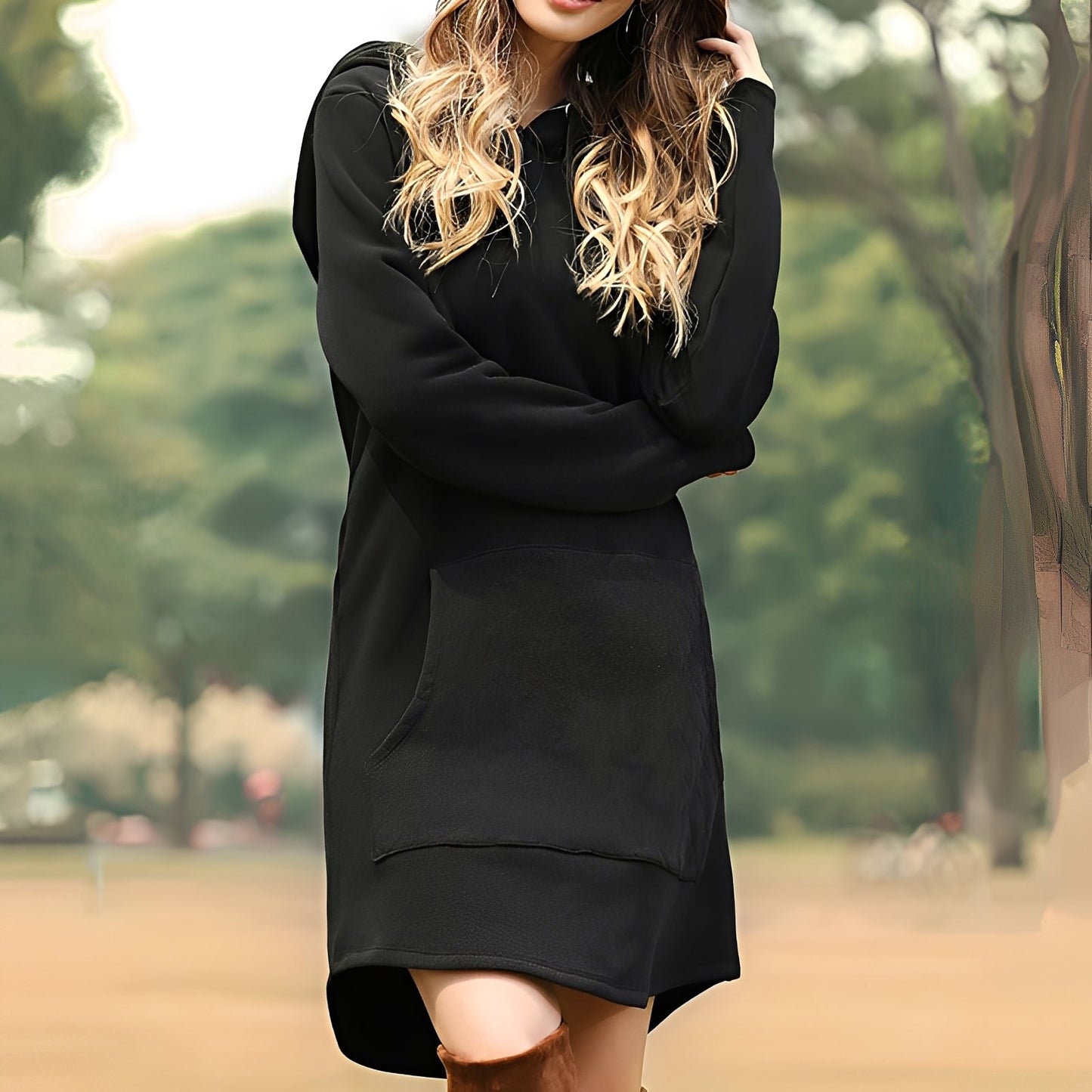 Glenna - Langes, lockeres Damenkapuzenkleid