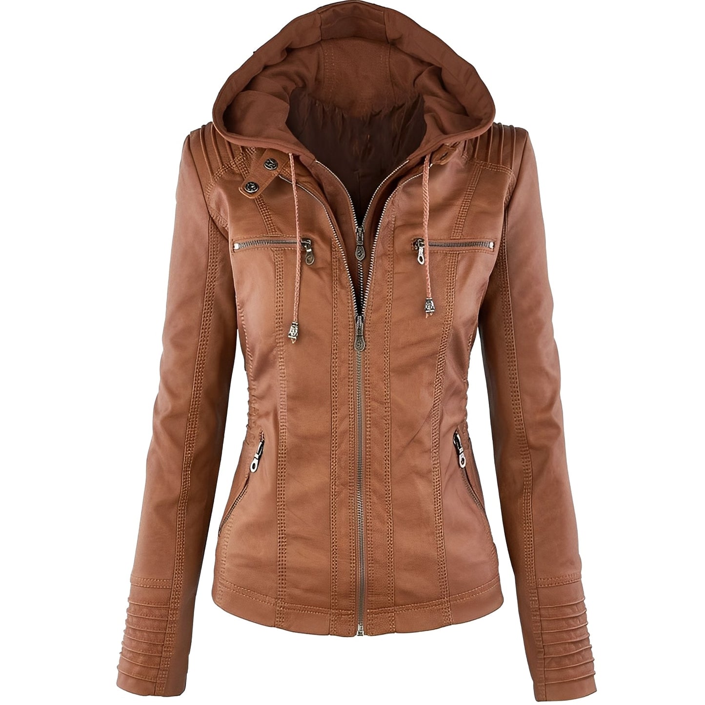 Janene - Bequeme, wasserabweisende Lederjacke mit Kapuze für Damen