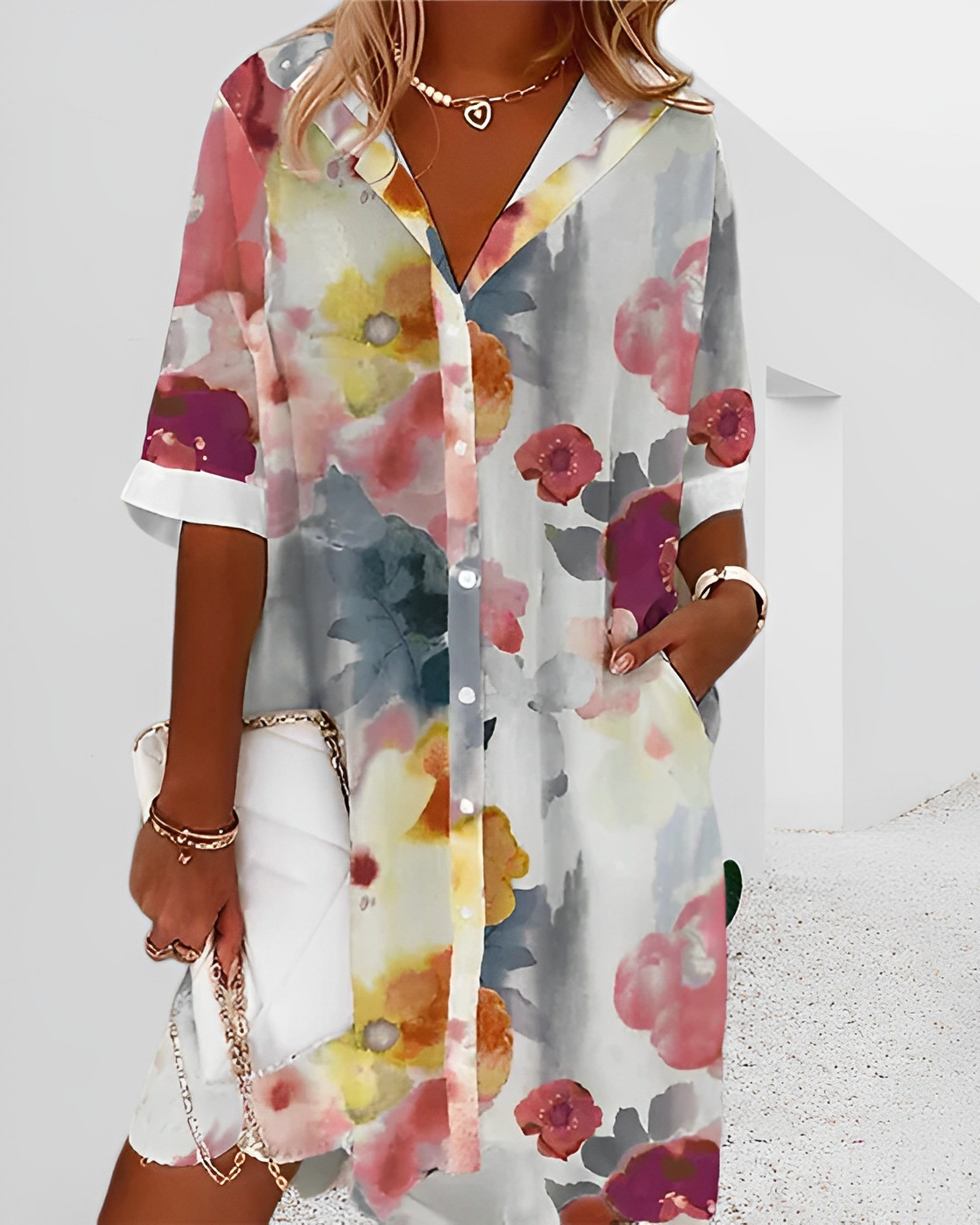 Alivia - Lockeres Damen-Hemdkleid mit Print