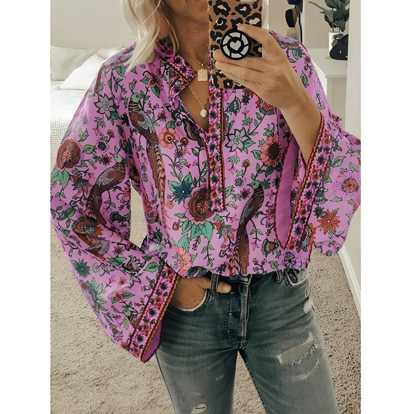 Calla - Boho-Bluse mit Blumenmuster für Damen