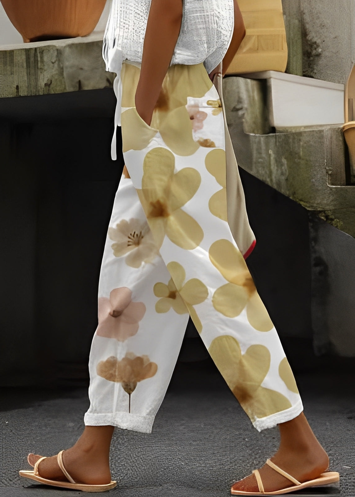 Catherina - Weite Leinenhose mit Blumenprint